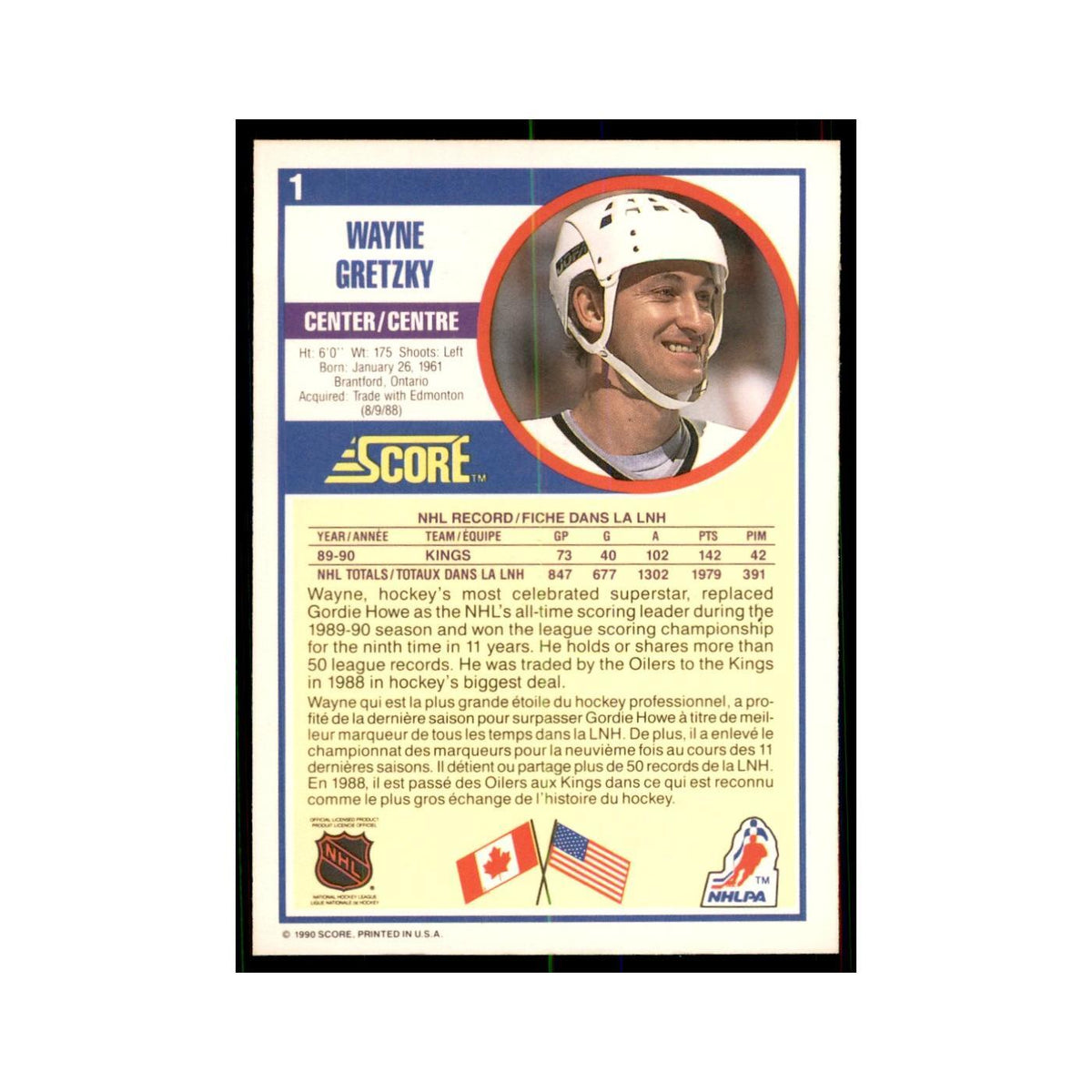 1990 Score Canadian Wayne Gretzky Hockey Cards #1