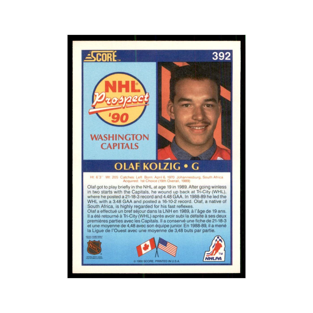 1990 Score Canadian Olaf Kolzig Hockey Cards #392