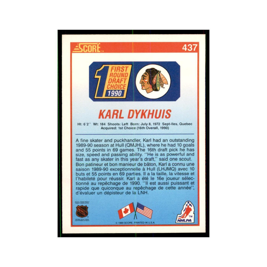1990 Score Canadian Karl Dykhuis Hockey Cards #437
