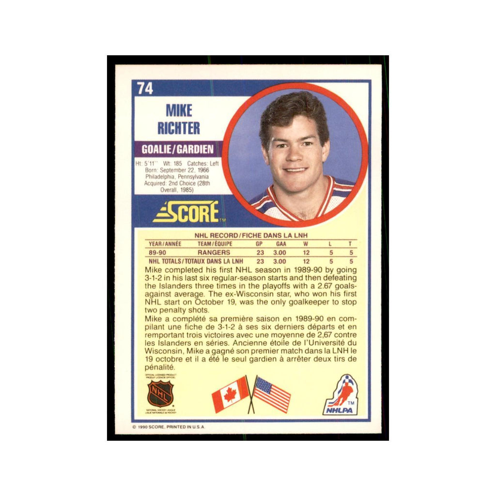 1990 Score Canadian Mike Richter Hockey Cards #74