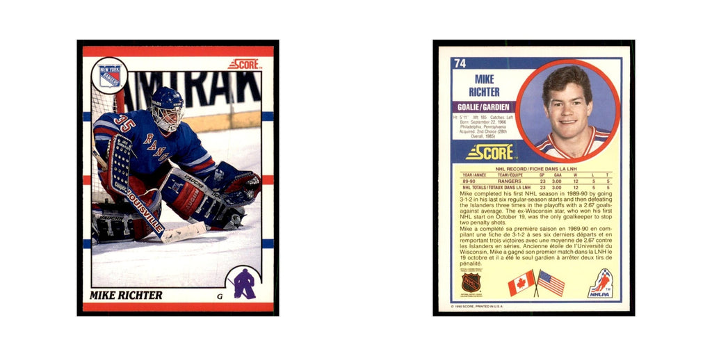 1990 Score Canadian Mike Richter Hockey Cards #74