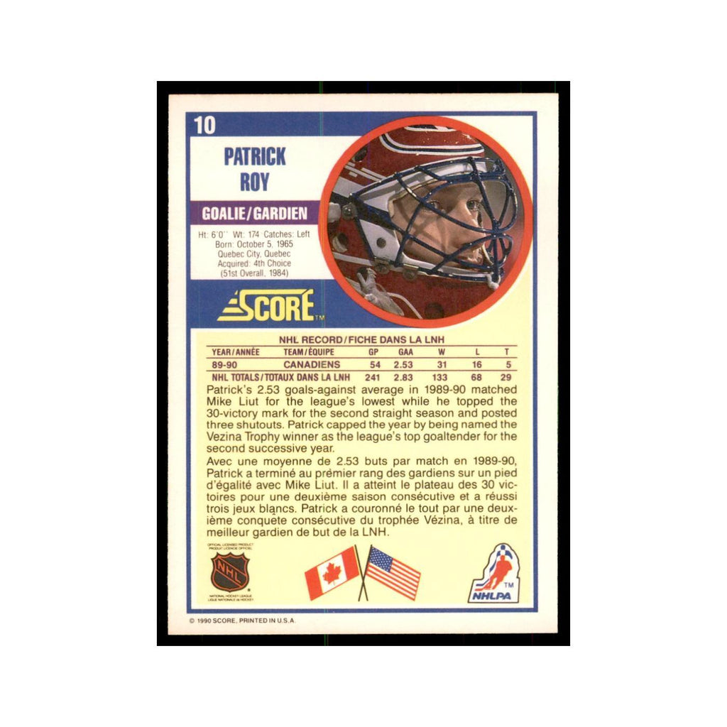 1990 Score Canadian Patrick Roy Hockey Cards #10