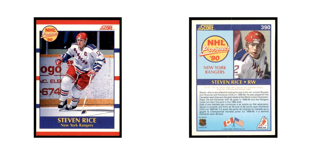 1990 Score Canadian Steven Rice Hockey Cards #390