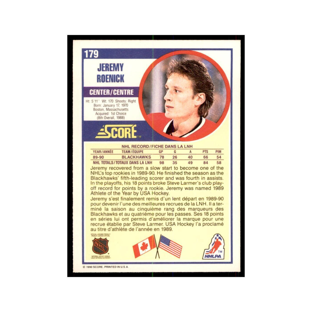 1990 Score Canadian Jeremy Roenick Hockey Cards #179