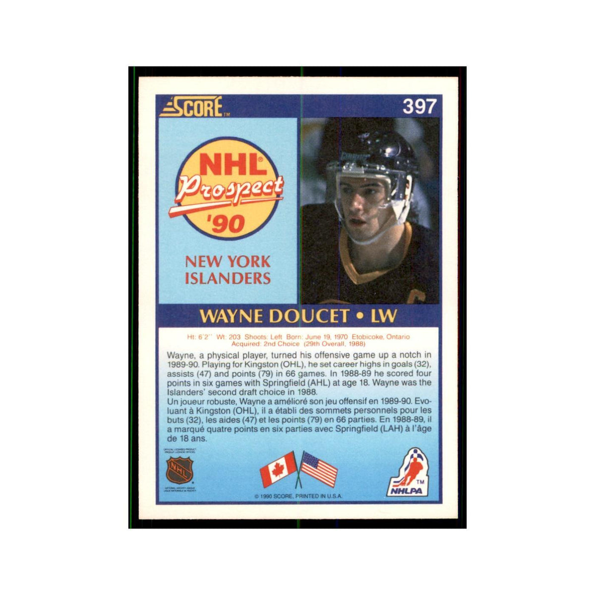 1990 Score Canadian Wayne Doucet Hockey Cards #397