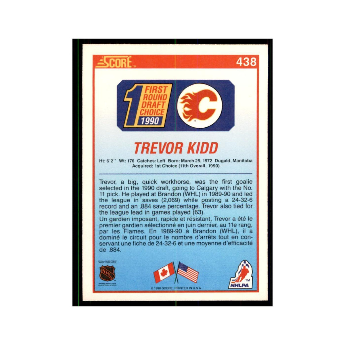 1990 Score Canadian Trevor Kidd Hockey Cards #438