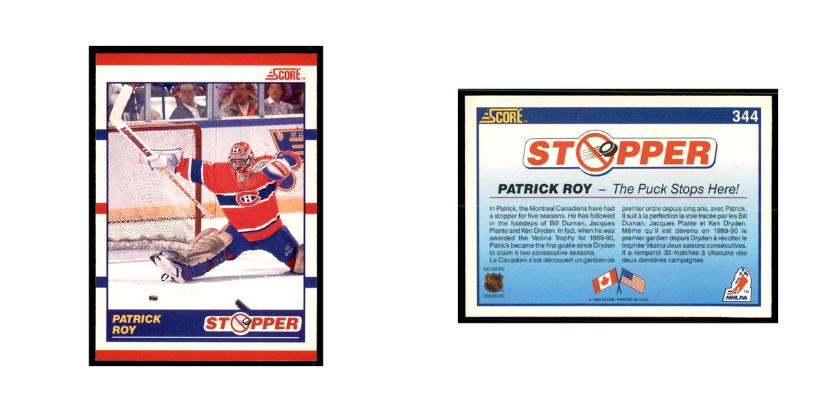 1990 Score Canadian Patrick Roy Hockey Cards #344