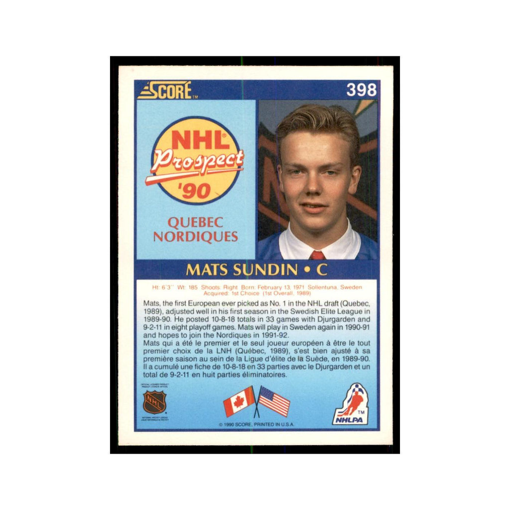 1990 Score Canadian Mats Sundin Hockey Cards #398