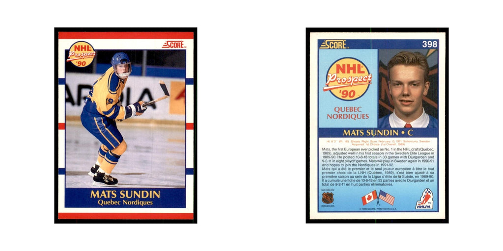 1990 Score Canadian Mats Sundin Hockey Cards #398