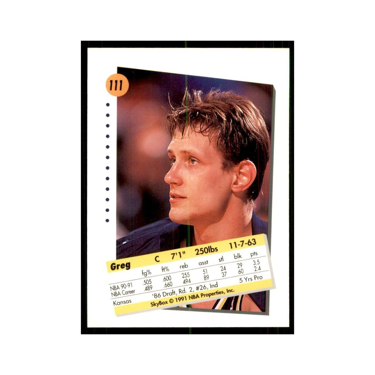 1991 SkyBox Greg Dreiling Basketball Cards #111