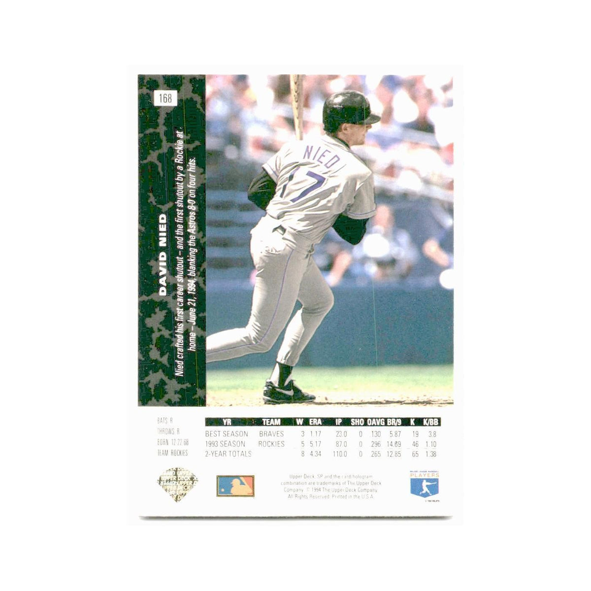 David Nied 1994 SP #168 Colorado Rockies Baseball Card NM