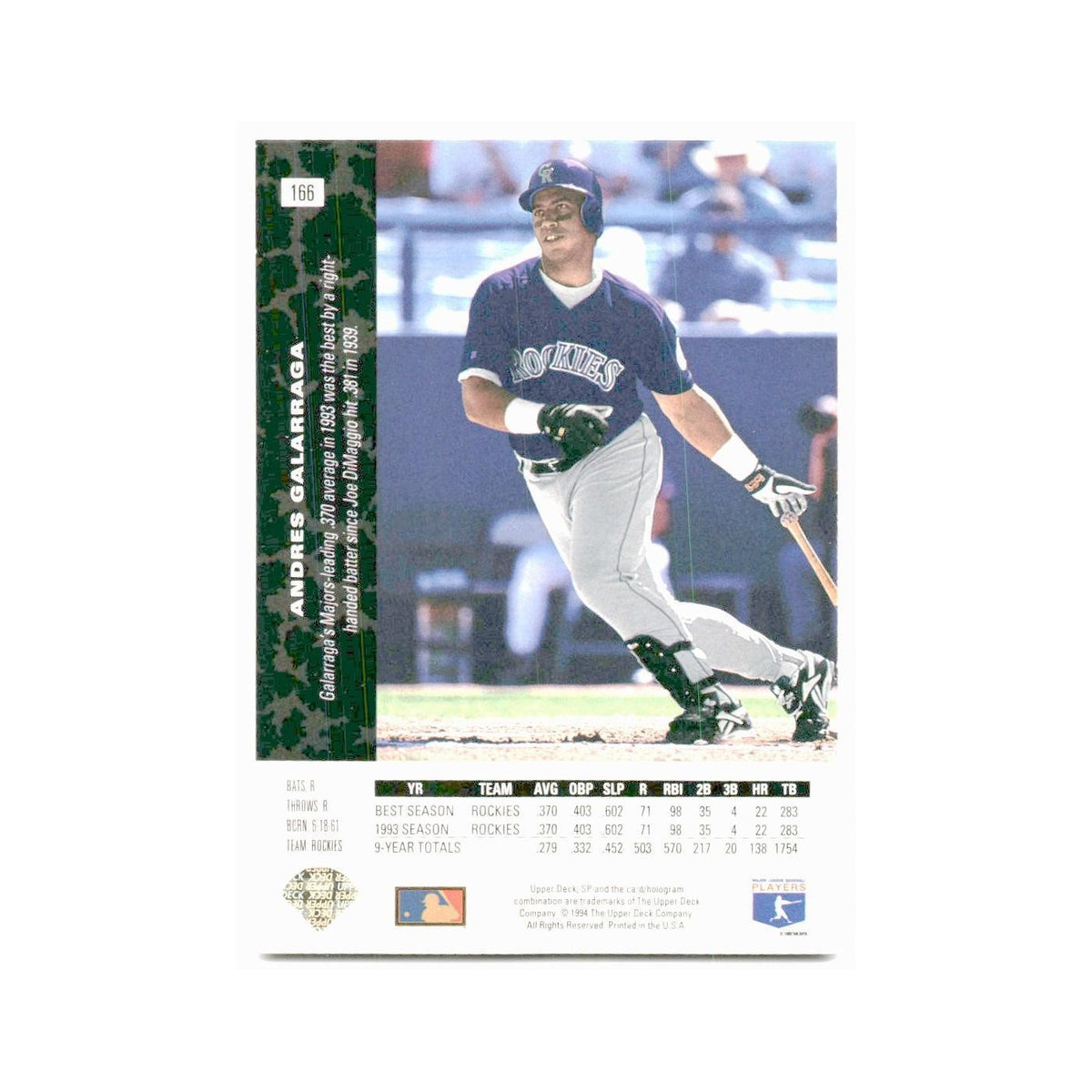 Andres Galarraga 1994 SP #166 Colorado Rockies Baseball Card NM