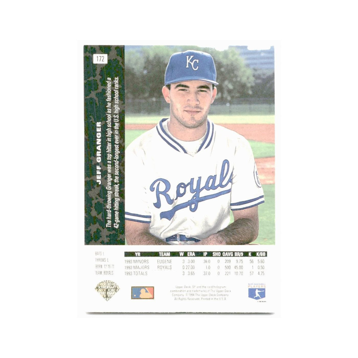 Jeff Granger 1994 SP #172 Kansas City Royals Baseball Card NM