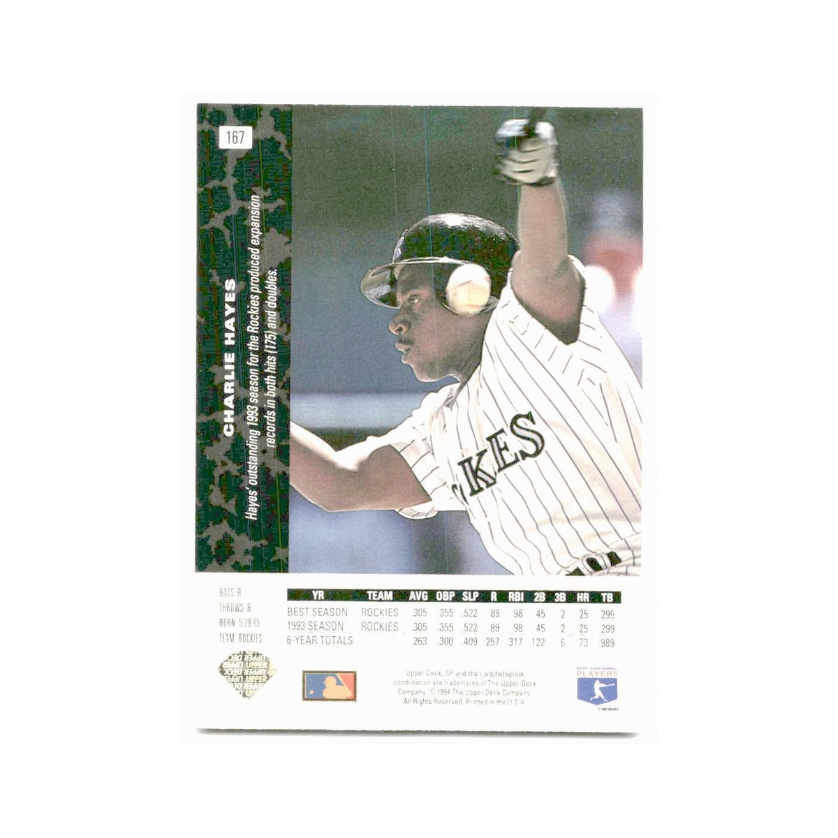 Charlie Hayes 1994 SP #167 Colorado Rockies Baseball Card NM