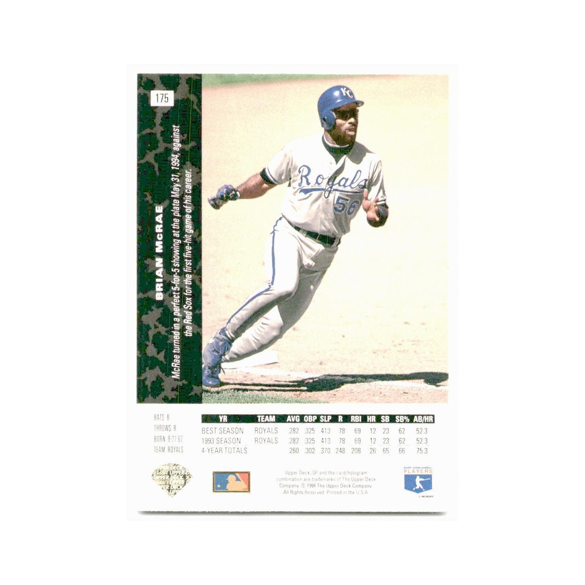 Brian McRae 1994 SP #56 Kansas City Royals Baseball Card NM
