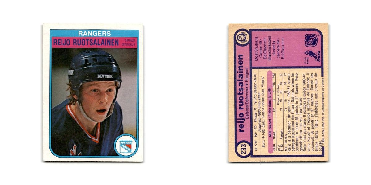 1982 O-Pee-Chee Reijo Ruotsalainen RC New York Rangers #233
