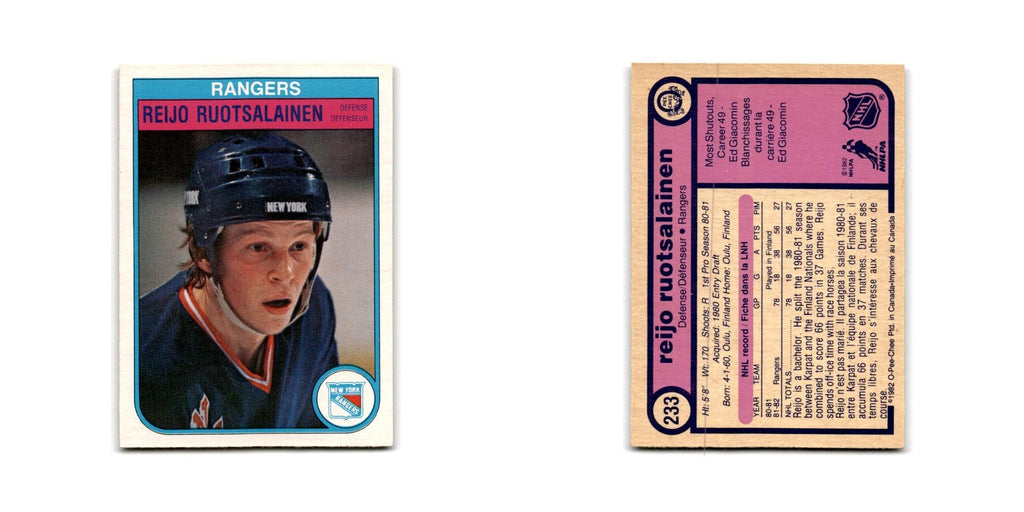 1982 O-Pee-Chee Reijo Ruotsalainen RC New York Rangers #233