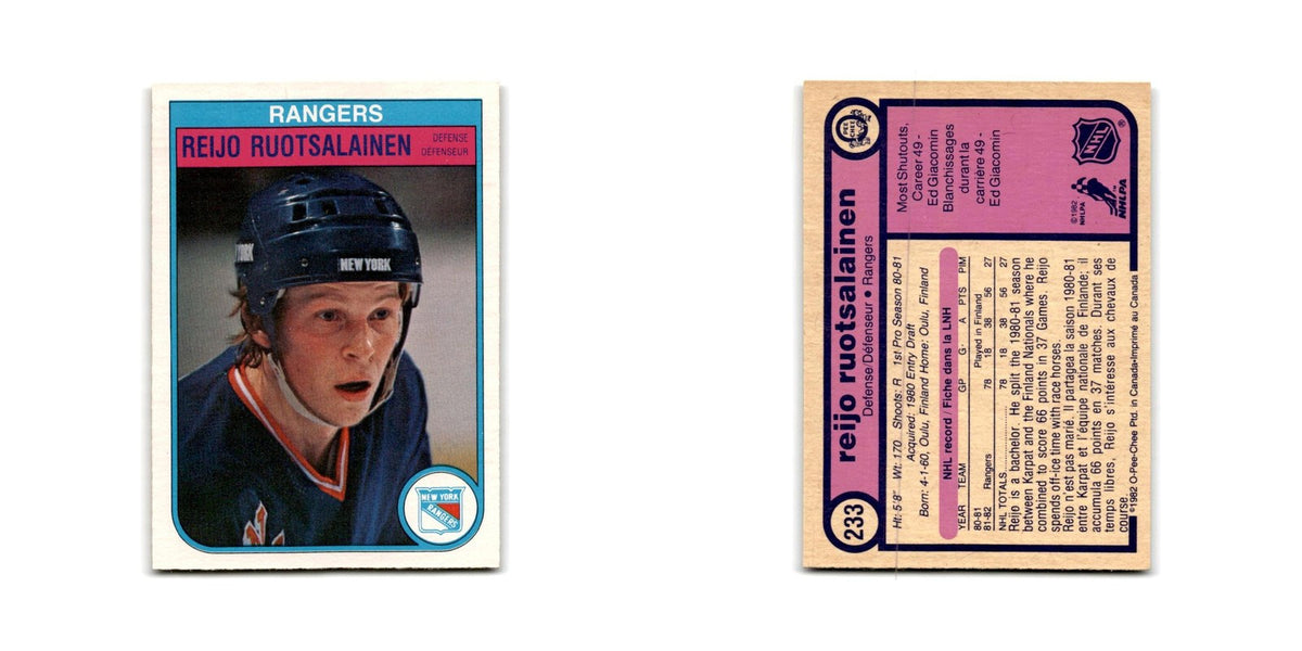 1982 O-Pee-Chee Reijo Ruotsalainen RC New York Rangers #233