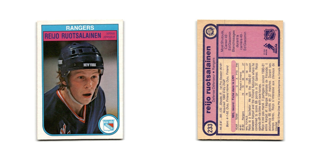 1982 O-Pee-Chee Reijo Ruotsalainen RC New York Rangers #233