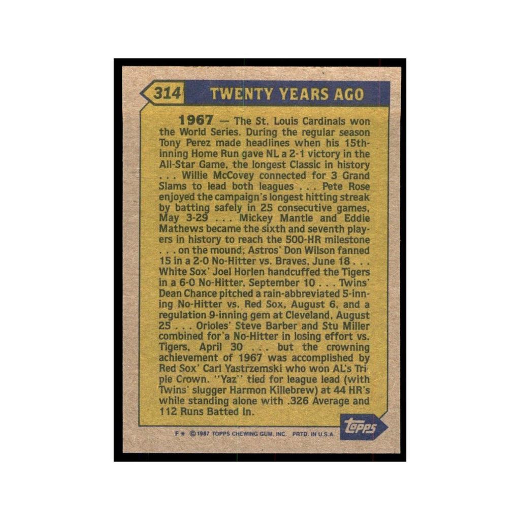 1987 Topps Baseball Card Carl Yastrzemski Red Sox #314