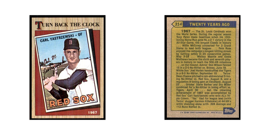 1987 Topps Baseball Card Carl Yastrzemski Red Sox #314