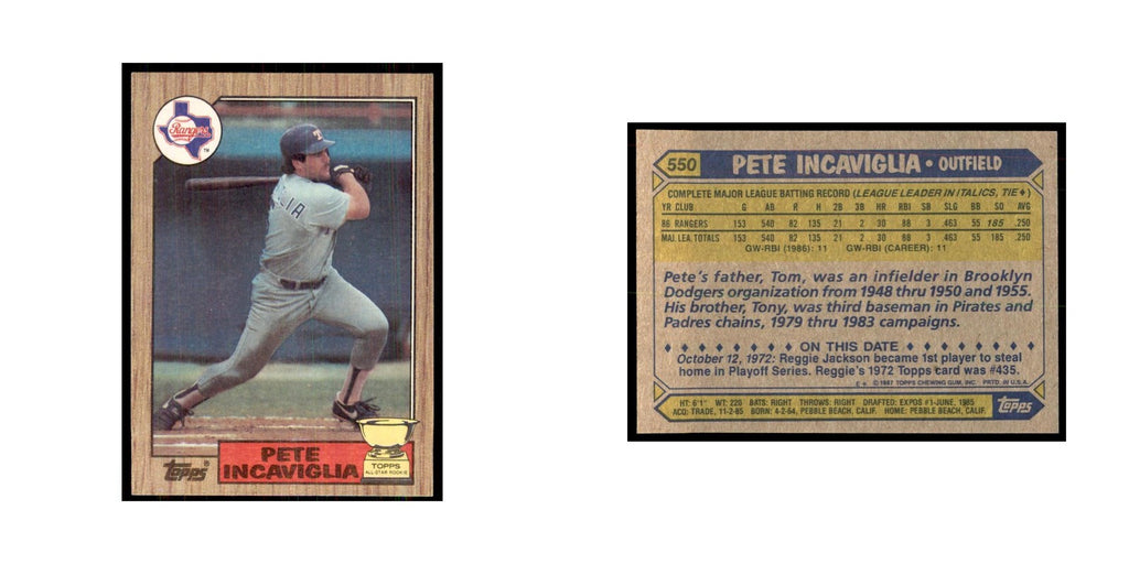 1987 Topps Baseball Card Pete Incaviglia Rangers #550