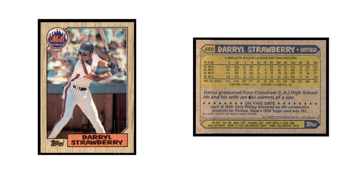 1987 Topps Baseball Card Darryl Strawberry Mets #460