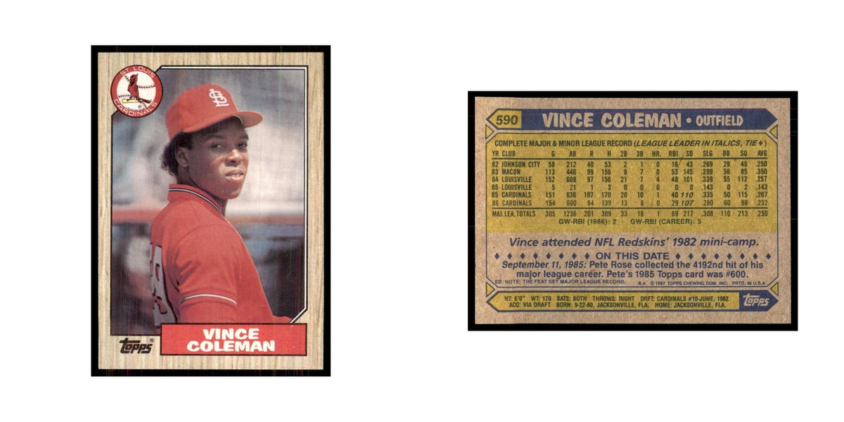 1987 Topps Baseball Card Vince Coleman Cardinals #590