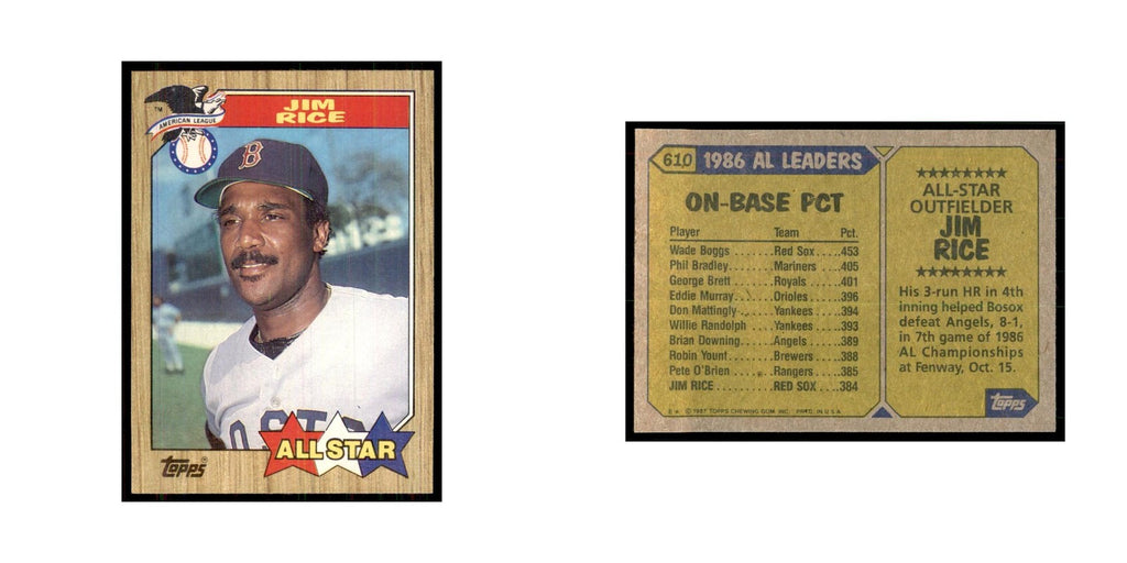 1987 Topps Baseball Card Jim Rice Red Sox #610