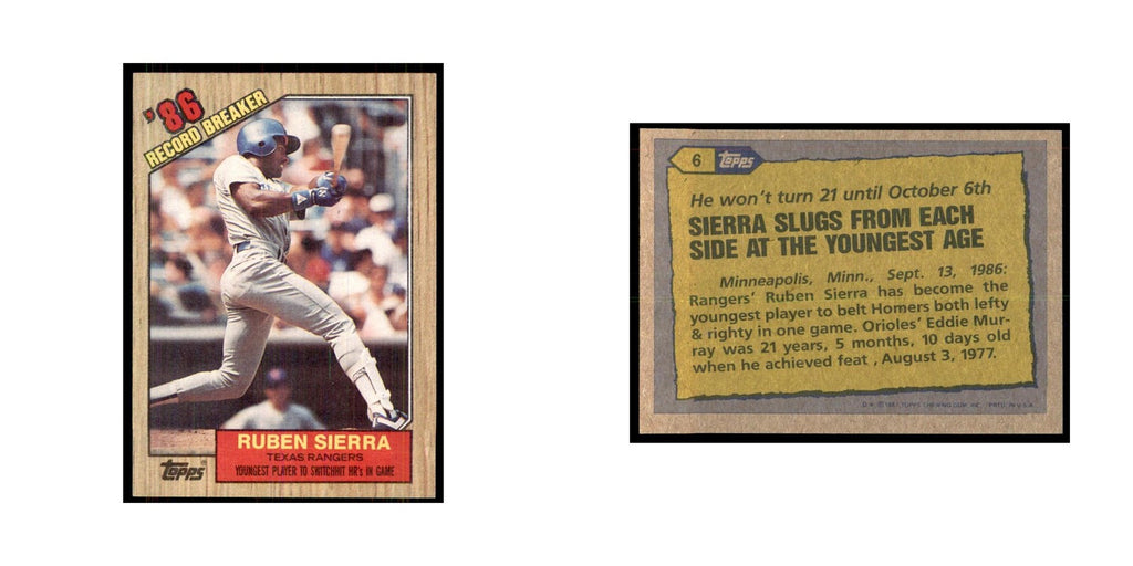 1987 Topps Baseball Card Ruben Sierra Rangers #6