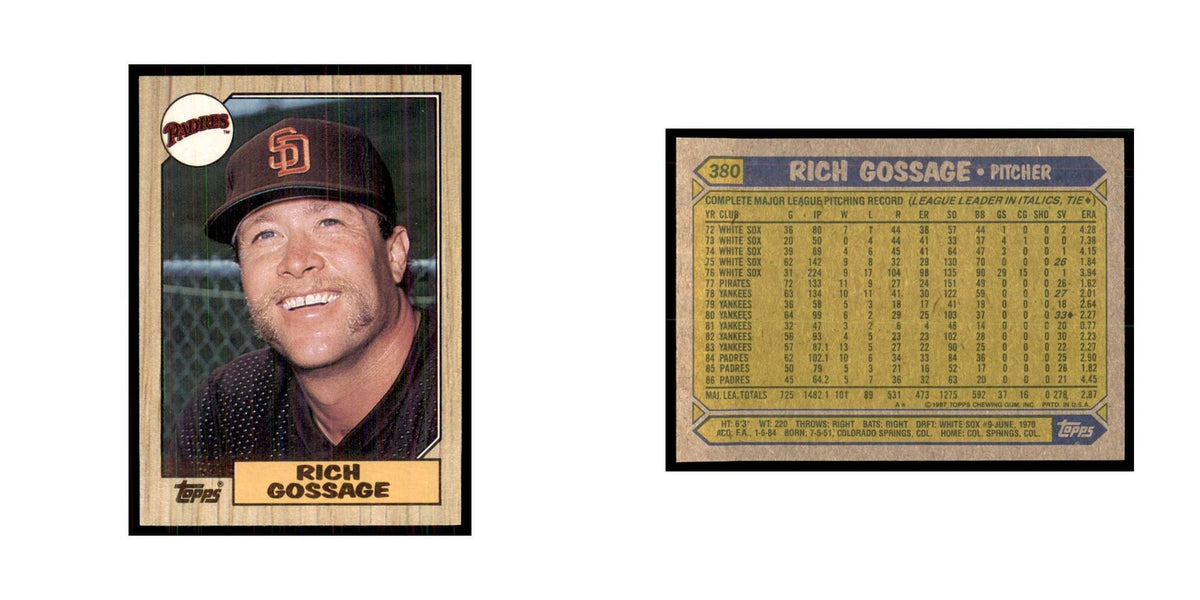 1987 Topps Baseball Card Rich Gossage Padres #380