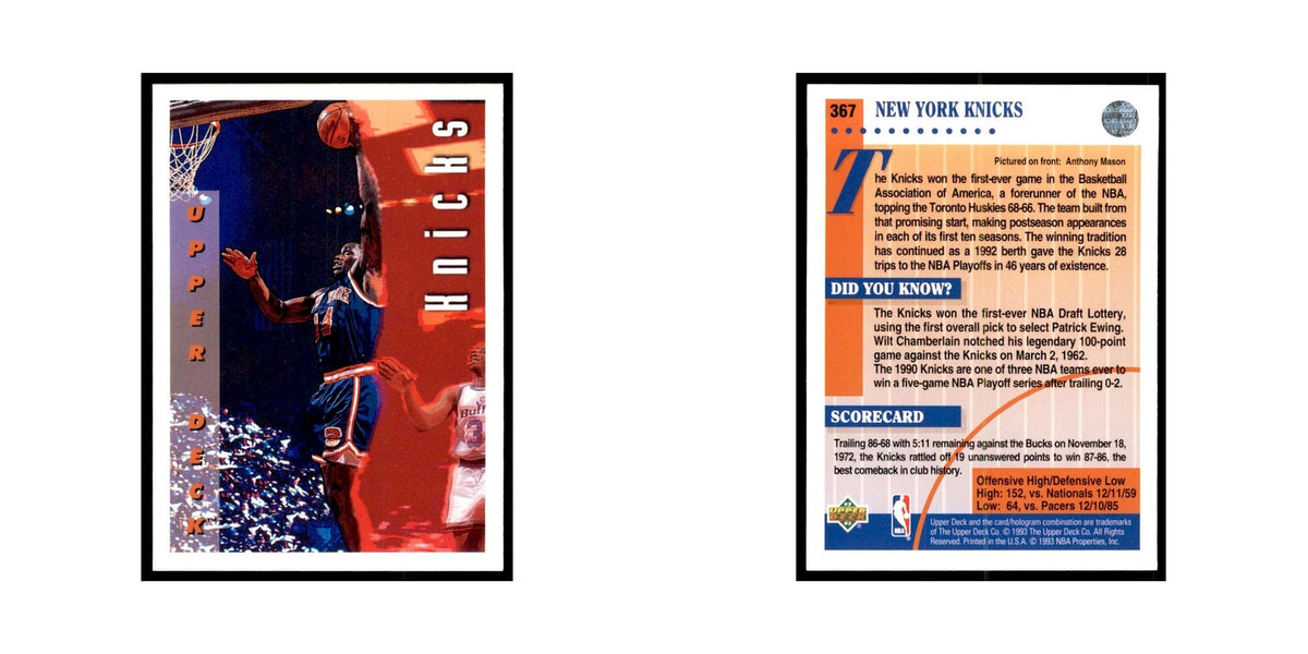 1992 Upper Deck Anthony Mason Basketball Cards #367