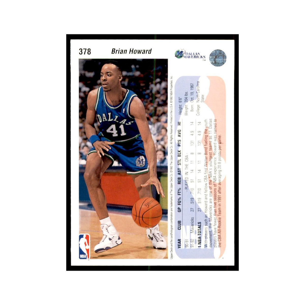 1992 Upper Deck Brian Howard Basketball Cards #378