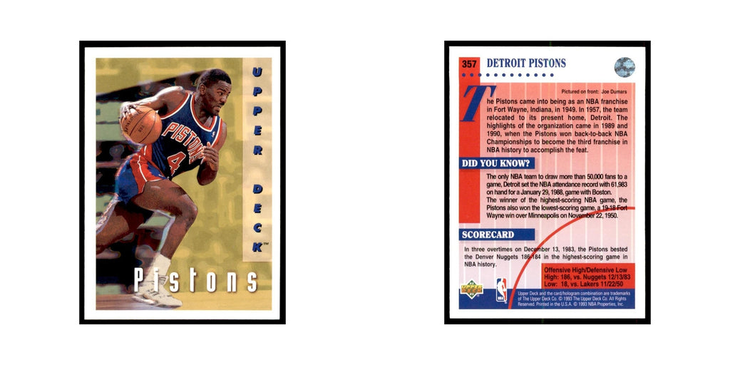 1992 Upper Deck Joe Dumars Basketball Cards #357