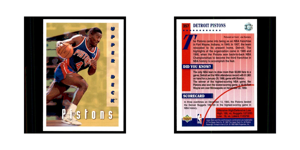 1992 Upper Deck Detroit Pistons Basketball Cards #357