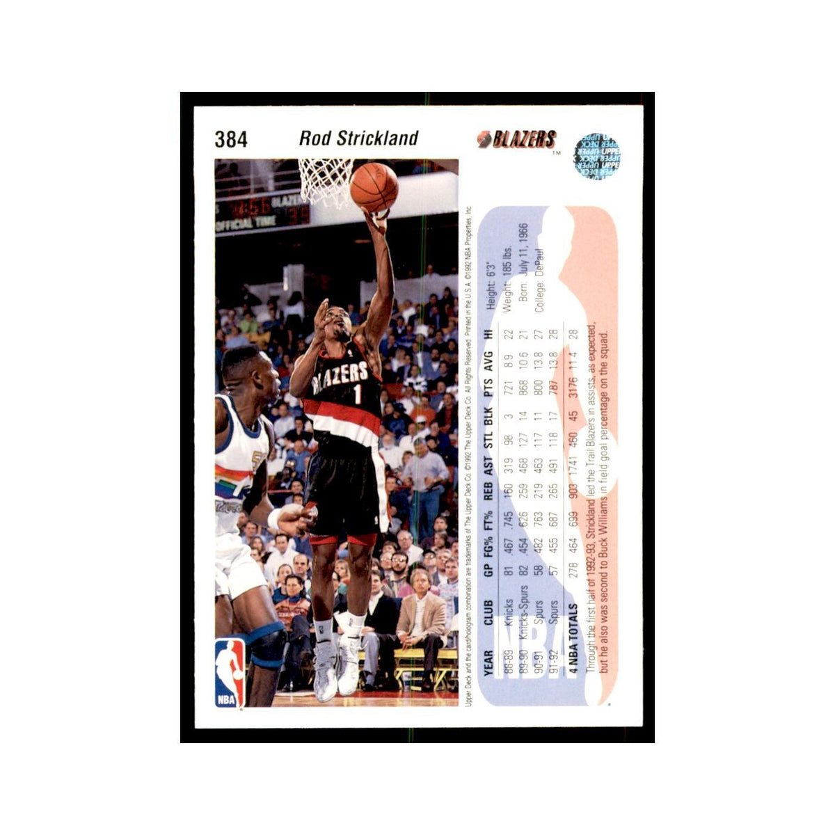 1992 Upper Deck Rod Strickland Basketball Cards #384