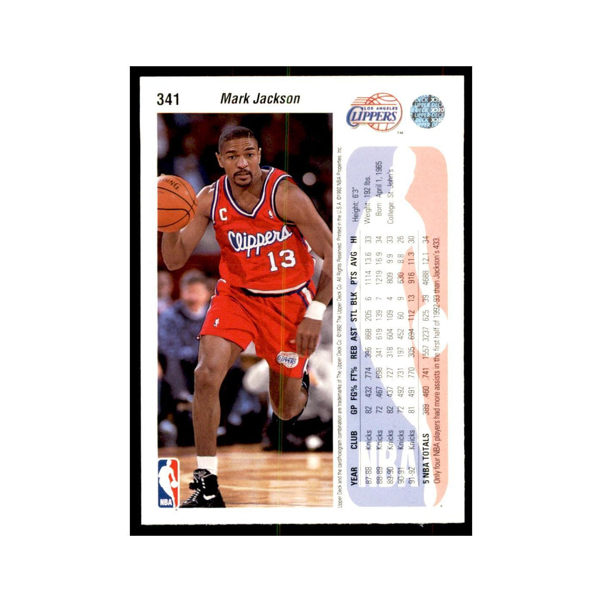 1992 Upper Deck Mark Jackson Basketball Cards #341