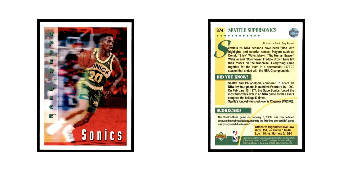 1992 Upper Deck Gary Payton Basketball Cards #374