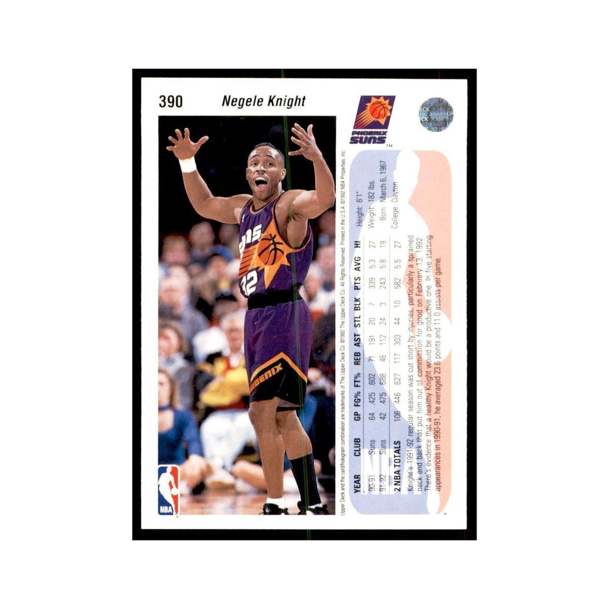 1992 Upper Deck Negele Knight Basketball Cards #390