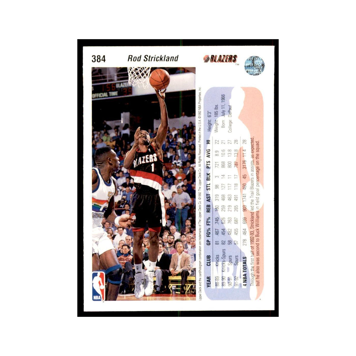 1992 Upper Deck Rod Strickland Basketball Cards #384