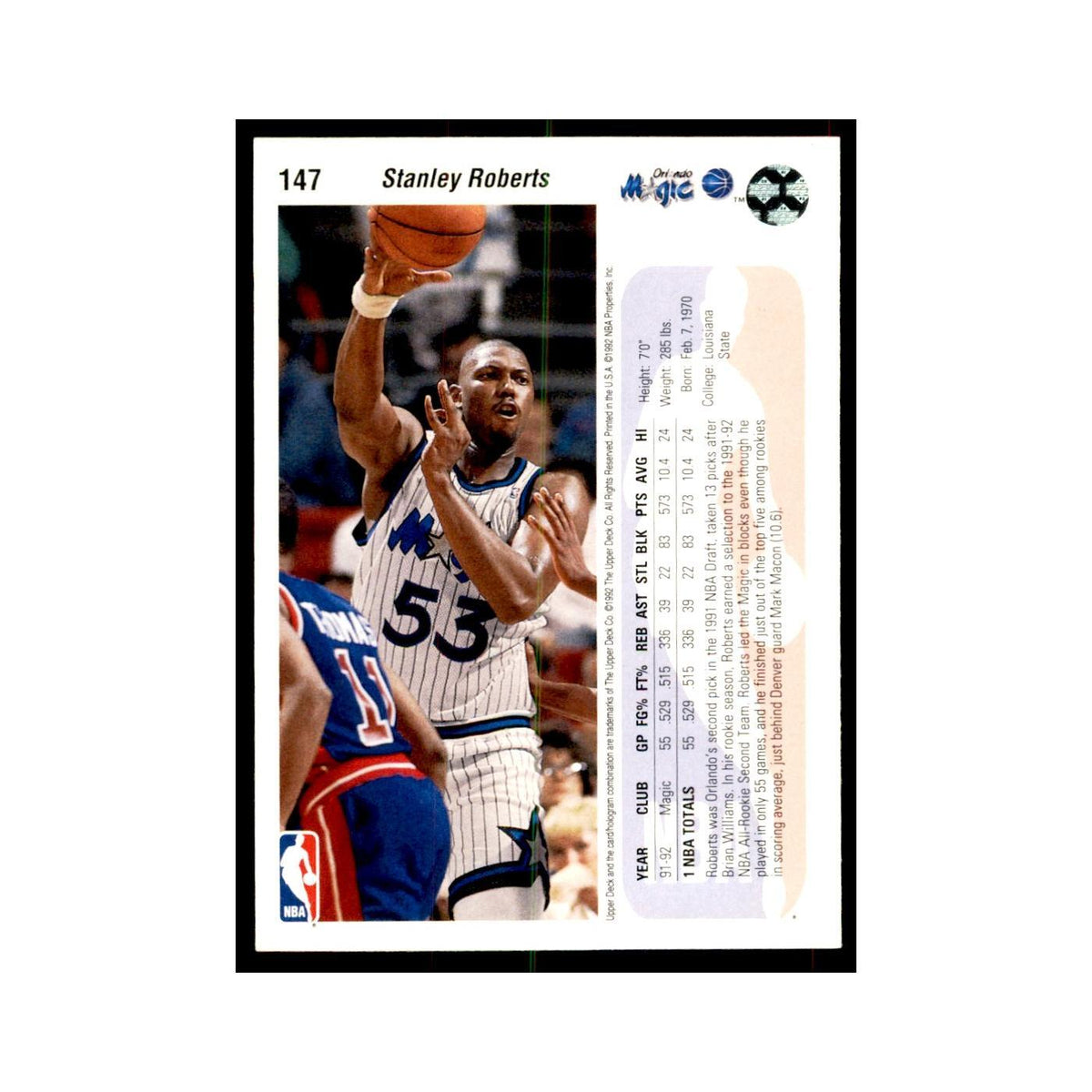 1992 Upper Deck Stanley Roberts Basketball Cards #147