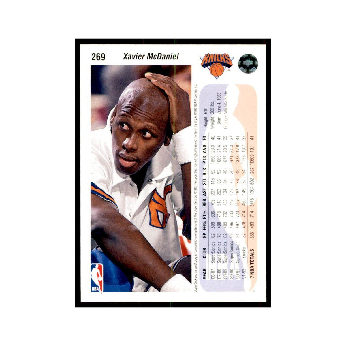 1992 Upper Deck Xavier McDaniel Basketball Cards #269
