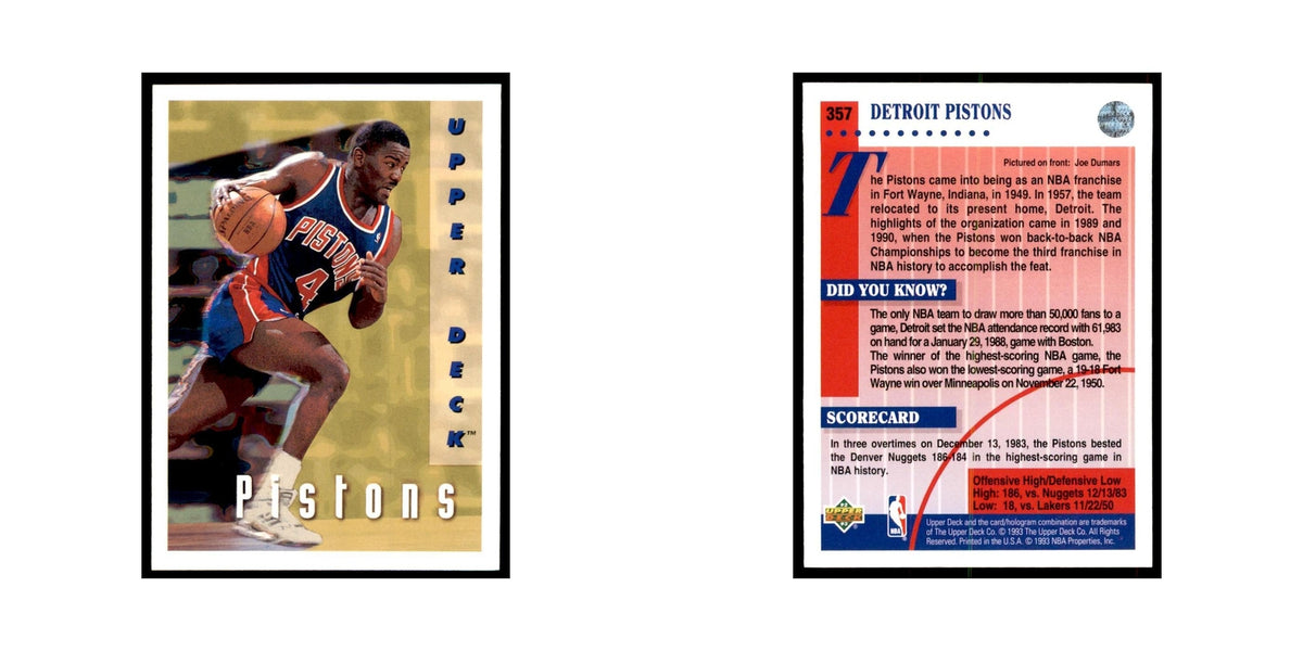 1992 Upper Deck Joe Dumars Basketball Cards #357