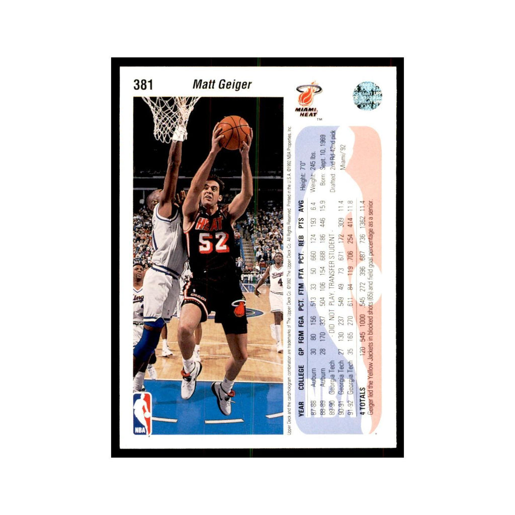 1992 Upper Deck Matt Geiger Basketball Cards #381