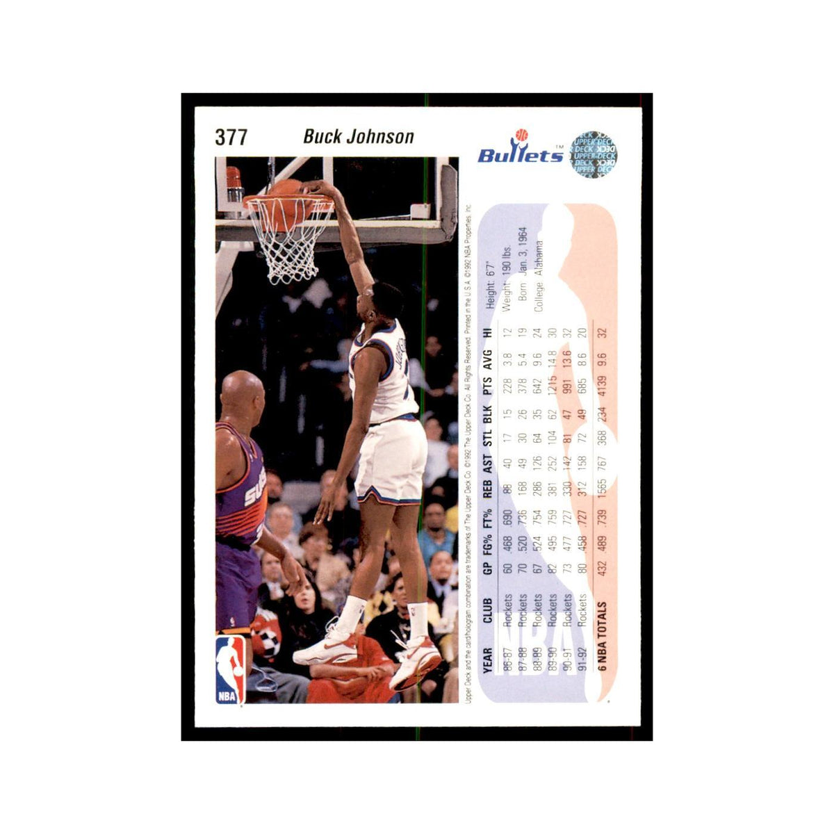 1992 Upper Deck Buck Johnson Basketball Cards #377