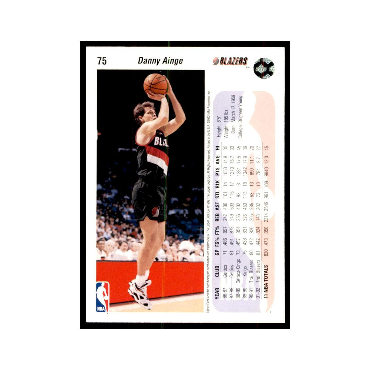 1992 Upper Deck Danny Ainge Basketball Cards #75