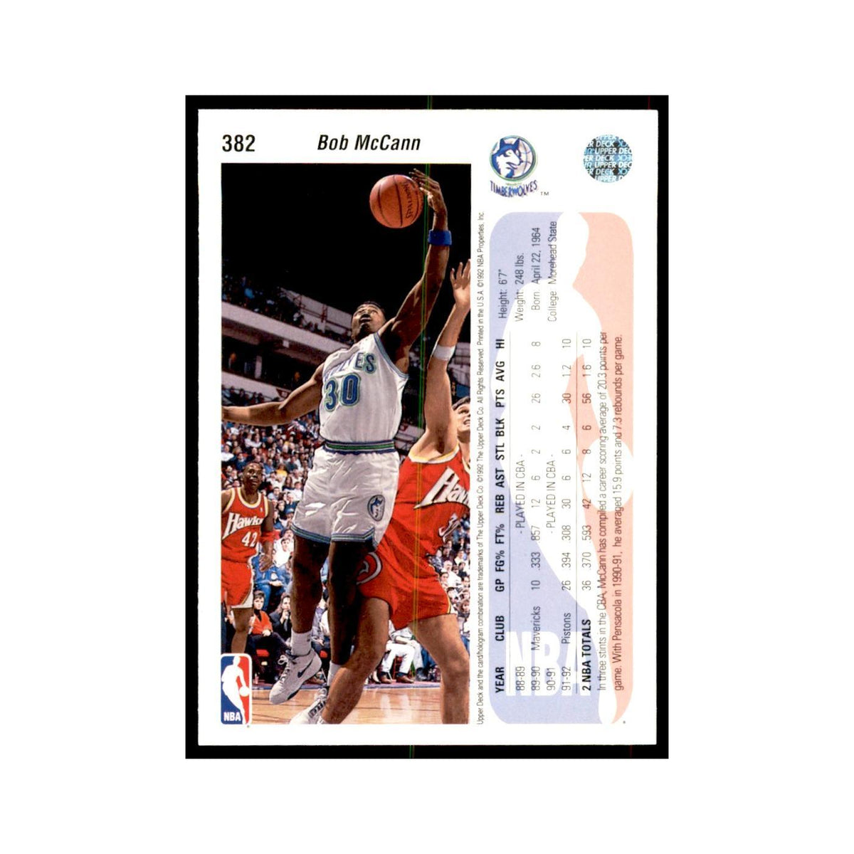 1992 Upper Deck Bob McCann Basketball Cards #382