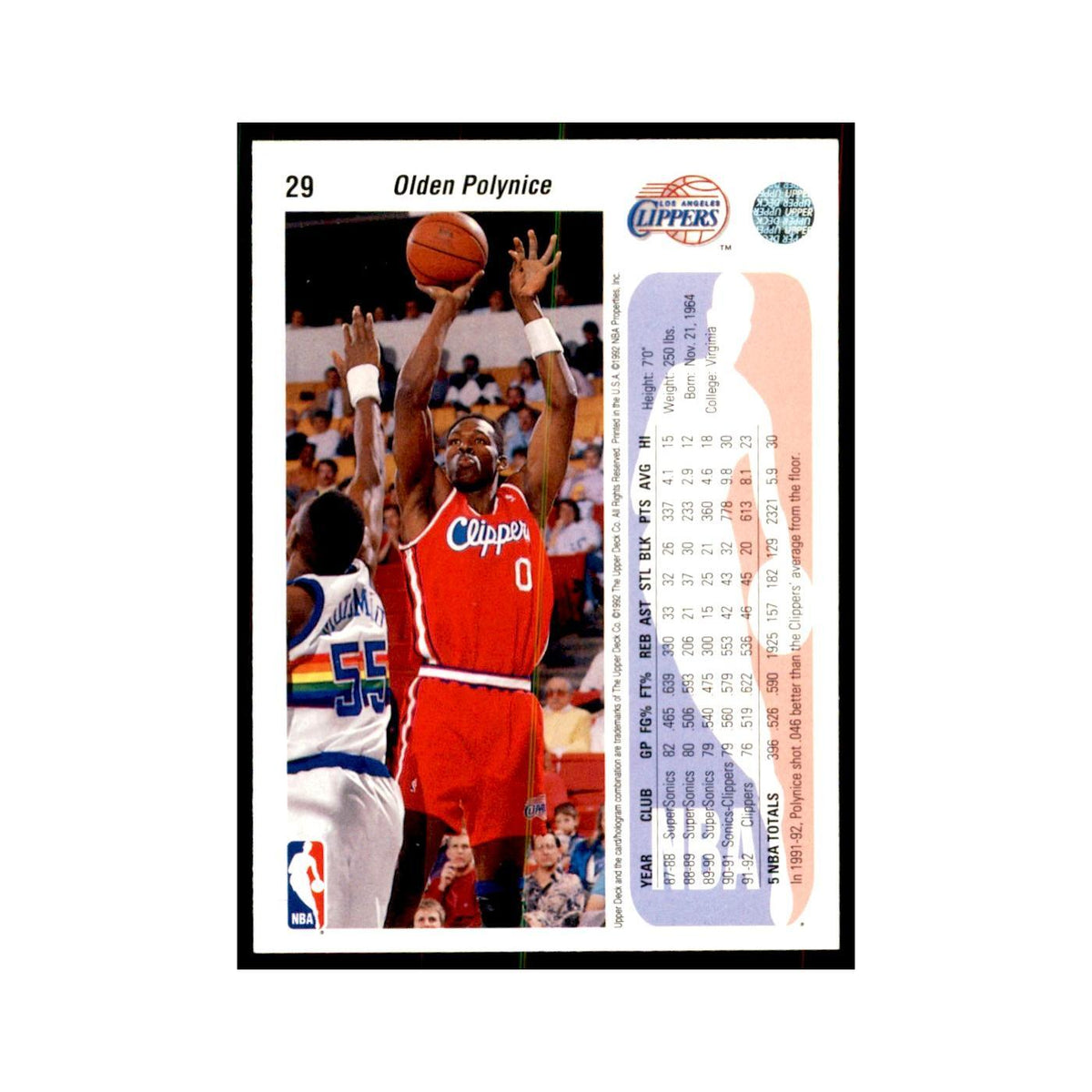 1992 Upper Deck Olden Polynice Basketball Cards #29