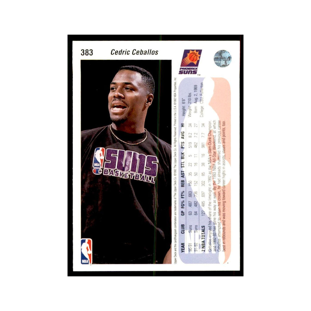 1992 Upper Deck Cedric Ceballos Basketball Cards #383