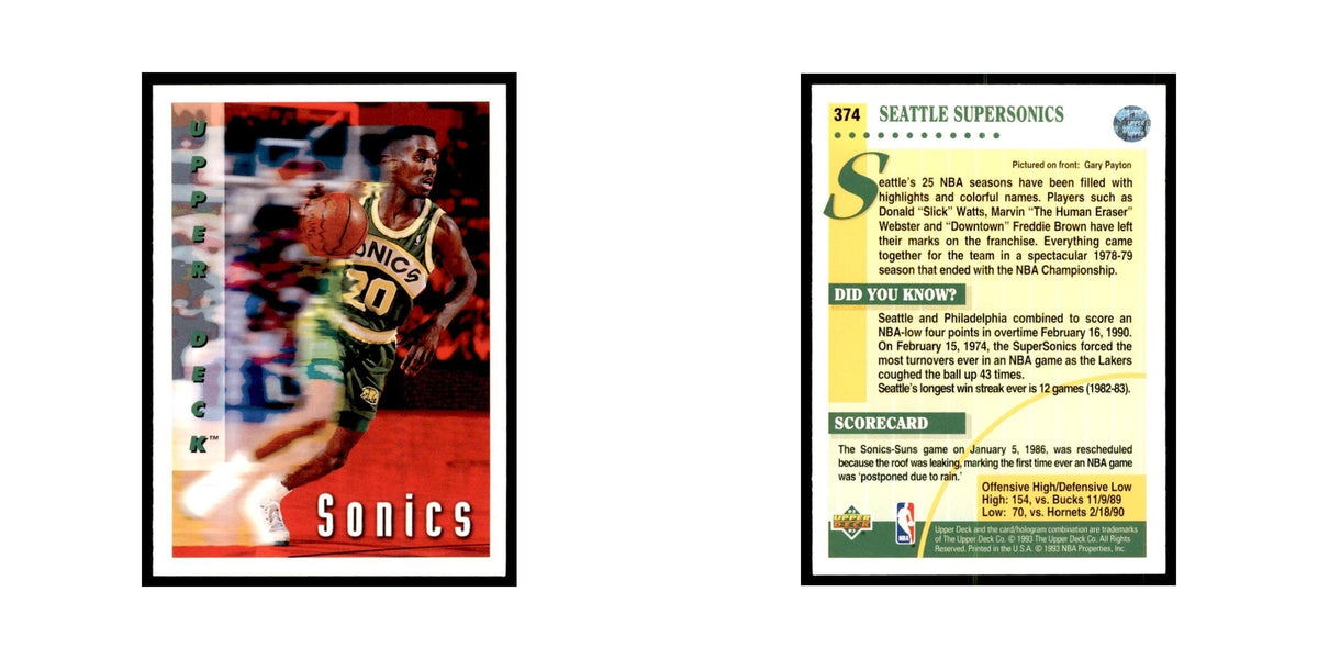 1992 Upper Deck Gary Payton Basketball Cards #374